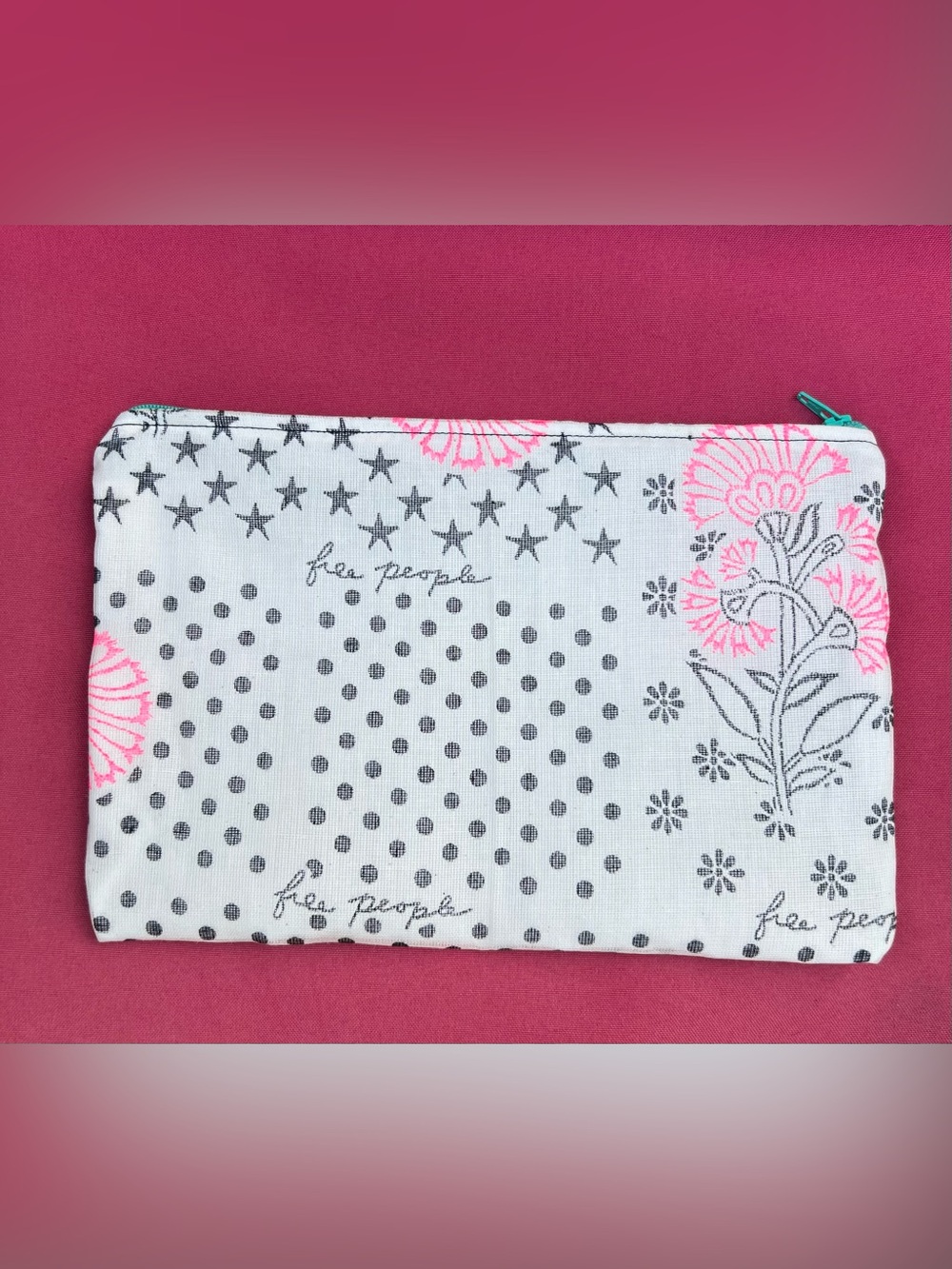 Upcycled shopping bag double lined Free People zip closure makeup bag - Picture 1 of 6